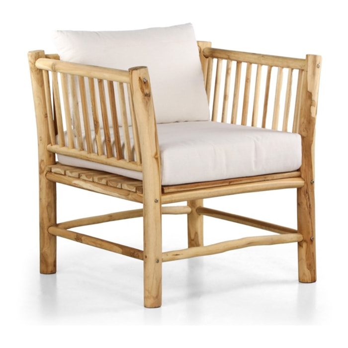 Poltrona da esterno in legno di teak naturale con cuscini ecrù - Shein