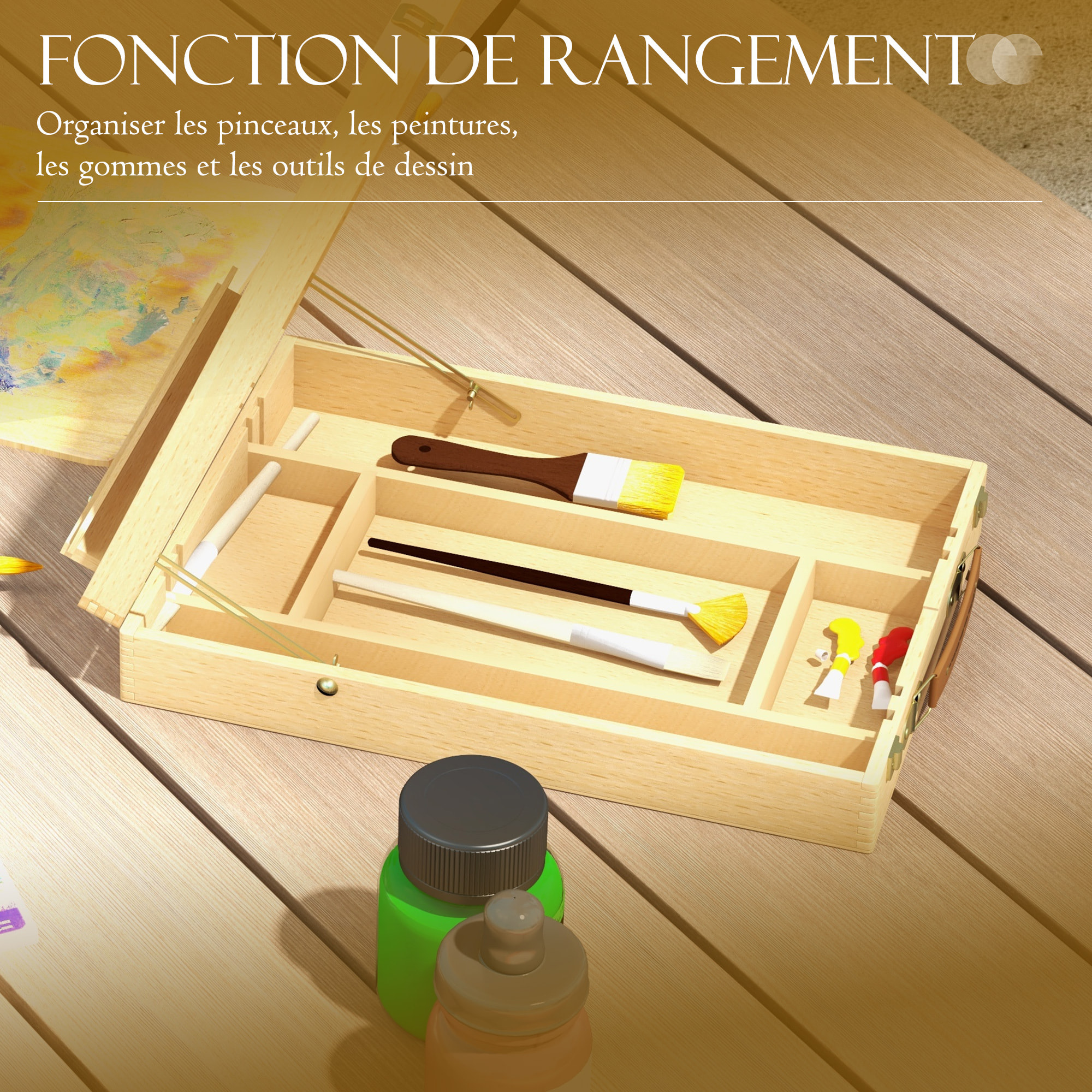 Mallette chevalet professionnel de table inclinaison réglable 5 compartiments de rangement bois de hêtre