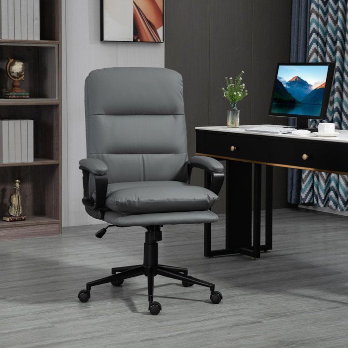 Chaise de bureau ergonomique - hauteur réglable, pivotante 360° - accoudoirs rembourrés - acier noir synthétique gris