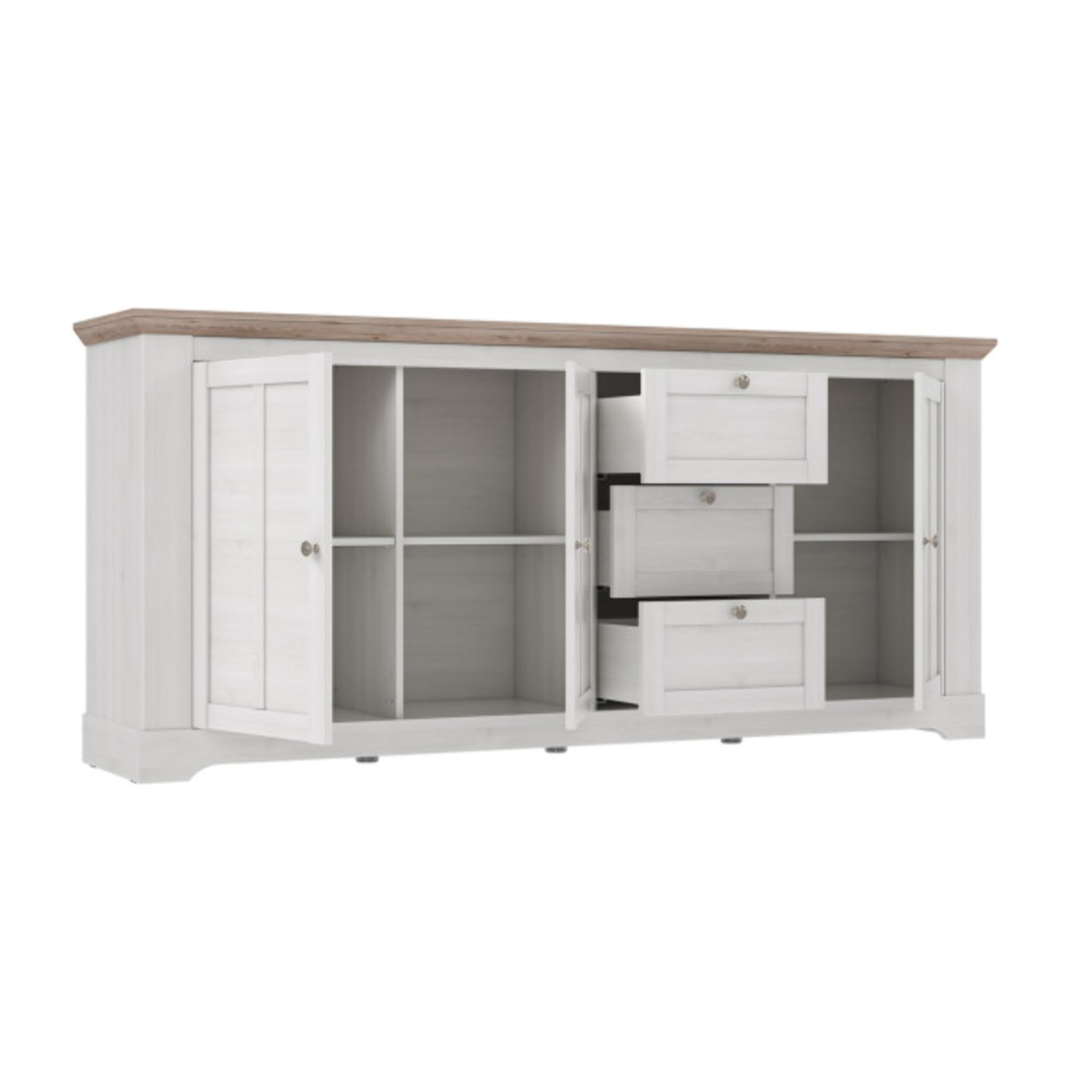 Buffet en bois effet chêne clair blanchi L204cm - ILONA