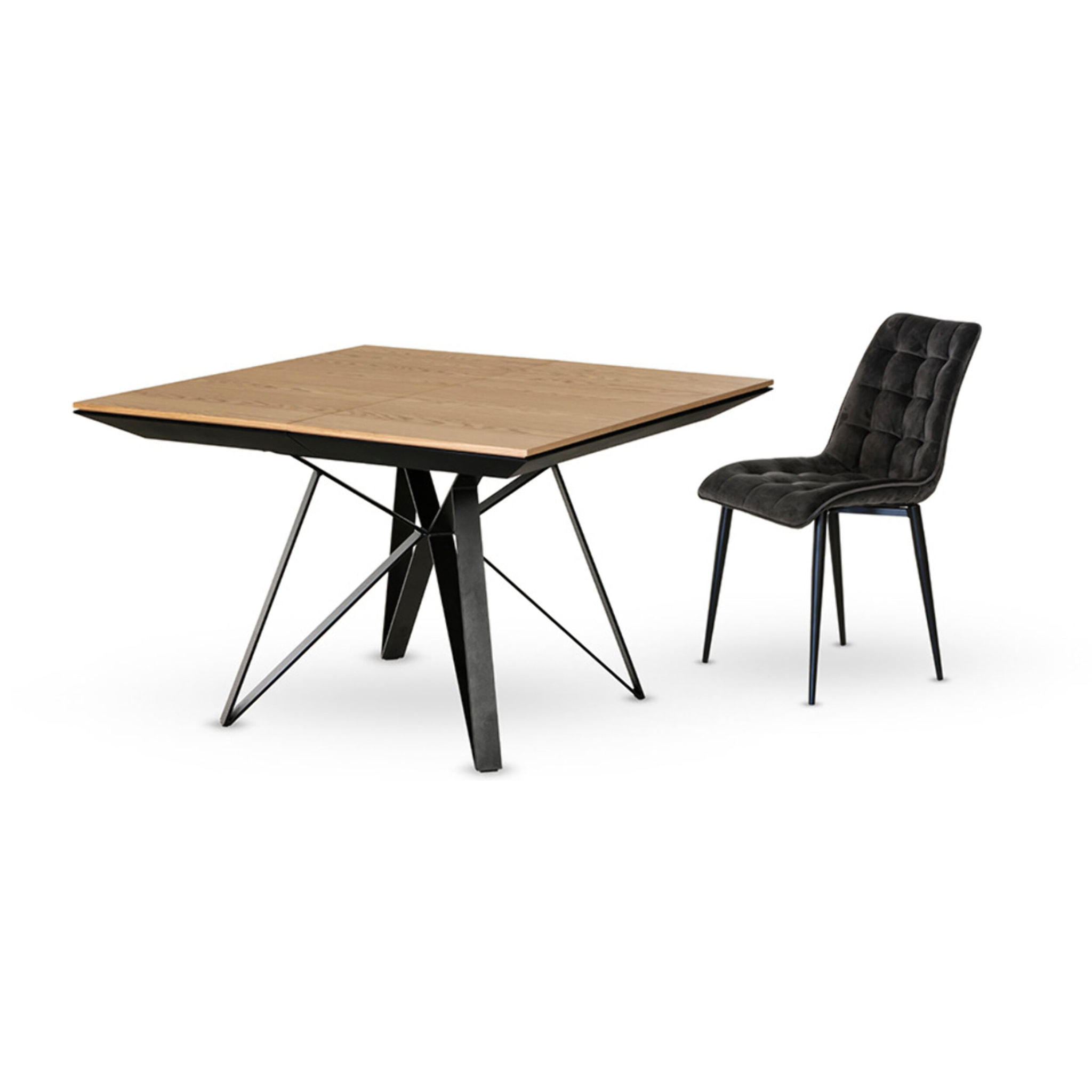 Belize - table à manger carrée extensible - effet bois et métal - 4 à 8 personnes - Noir / Bois