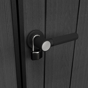Newton + 757/775 - Casetta da Giardino 223x246x230 cm 2 Ante per deposito attrezzi finitura effetto legno Evotech+ in Resina Grigio e Nero
