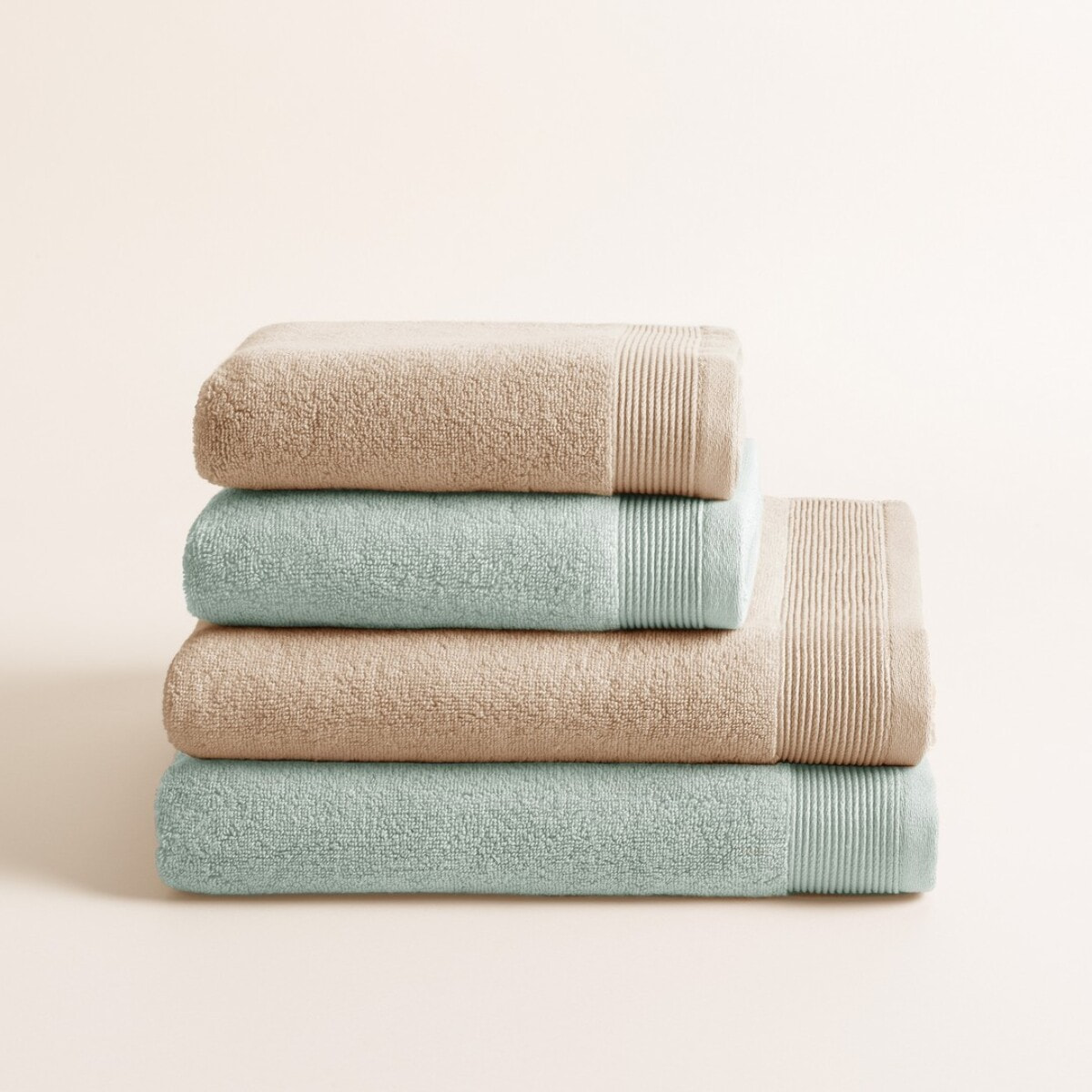 Set 4 Toallas Bicolor Harmony Sand-Aqua - Zero Twist - 600 Gramos