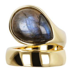 Anello a Fascia Contrarié con Pietra Naturale Labradorite a Goccia