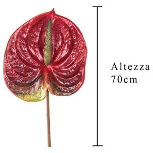 Fiore Di Anthurium. Altezza 70Cm - Pezzi 6 - 15X70X5cm - Colore: Rosso - Bianchi Dino - Fiori Artificiali