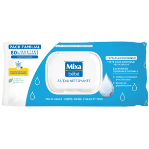 Lot de 12 - Mixa Bébé Lingettes à l’Eau Nettoyante x80