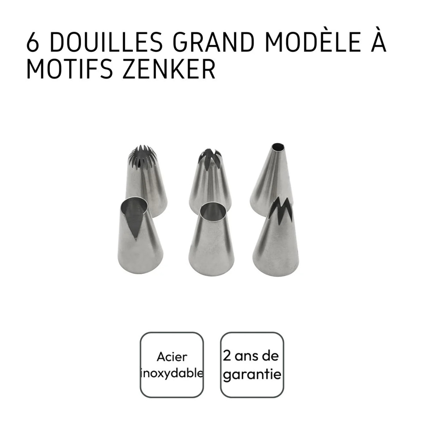 Lot de 6 douilles à pâtisserie en inox grand modèle Zenker Smart Pastry