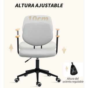 Silla de Oficina Silla de Escritorio con Reposabrazos de Madera y Altura Ajustable Silla Giratoria para Estudio Dormitorio Carga 120 kg Gris