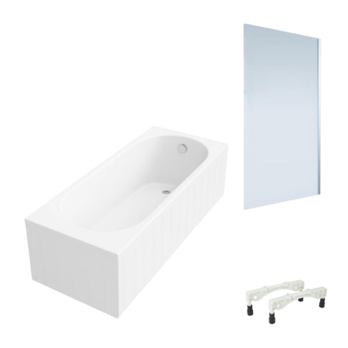 Baignoire droite avec pieds 170x75cm VILLEROY & BOCH O.Novo Blanc + Pare bain droite AURYS Mist 1 chromé