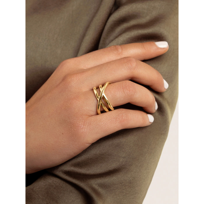 Anillo Trinity Acero Baño Oro