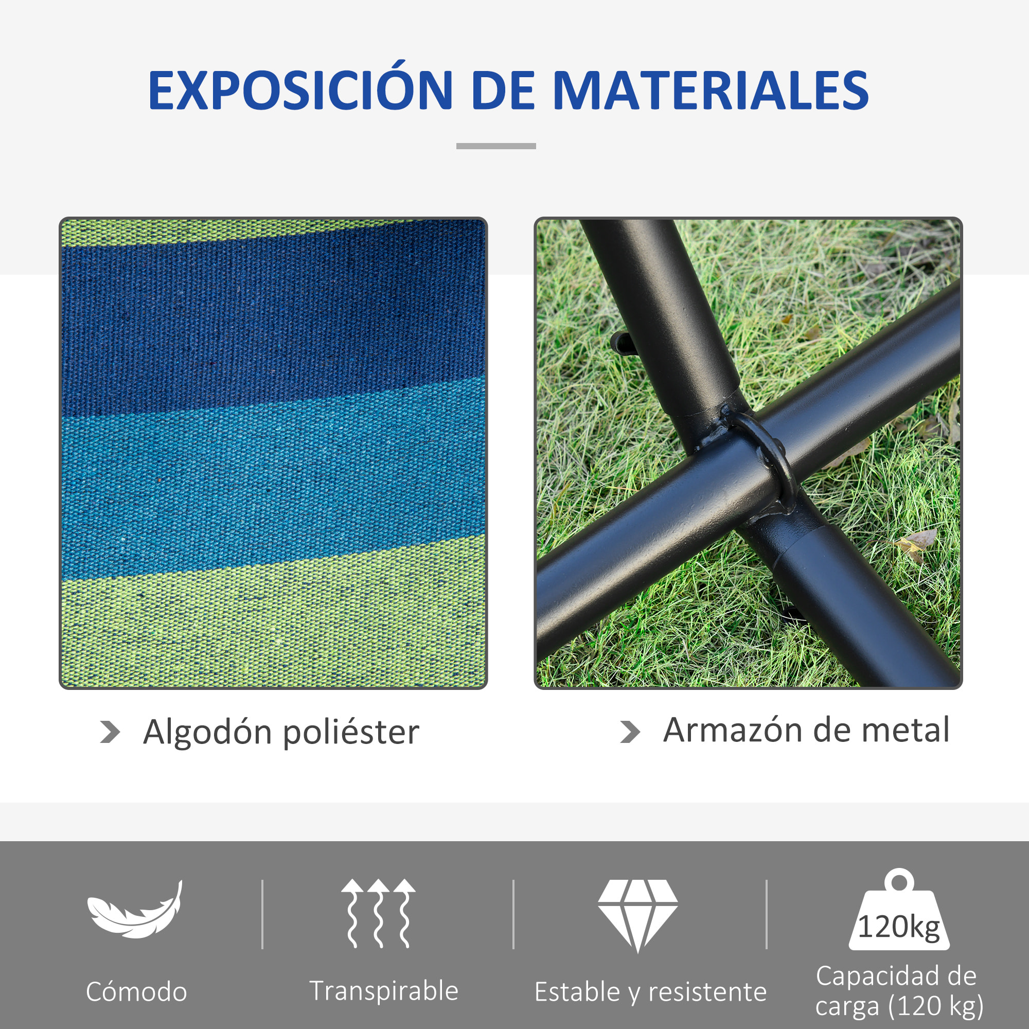 Hamaca con Soporte 298x117 cm Hamaca de Camping con Bolsa de Transporte Portátil Altura Ajustable Carga 120 kg para Patio Terraza Raya Verde