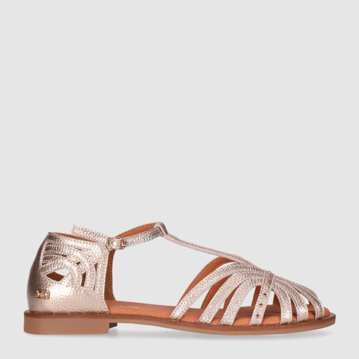 Sandalias de Piel - Platino - Tacón: 1 cm