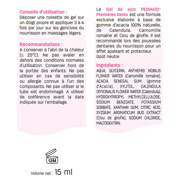 PEDIAKID - Gel de Soin Premières Dents - Gel gingival naturel - Effet apaisant & protecteur en cas de poussées dentaires - Sans parabènes, ni triclosan, ni phtalates, ni BPA - Lot de 3