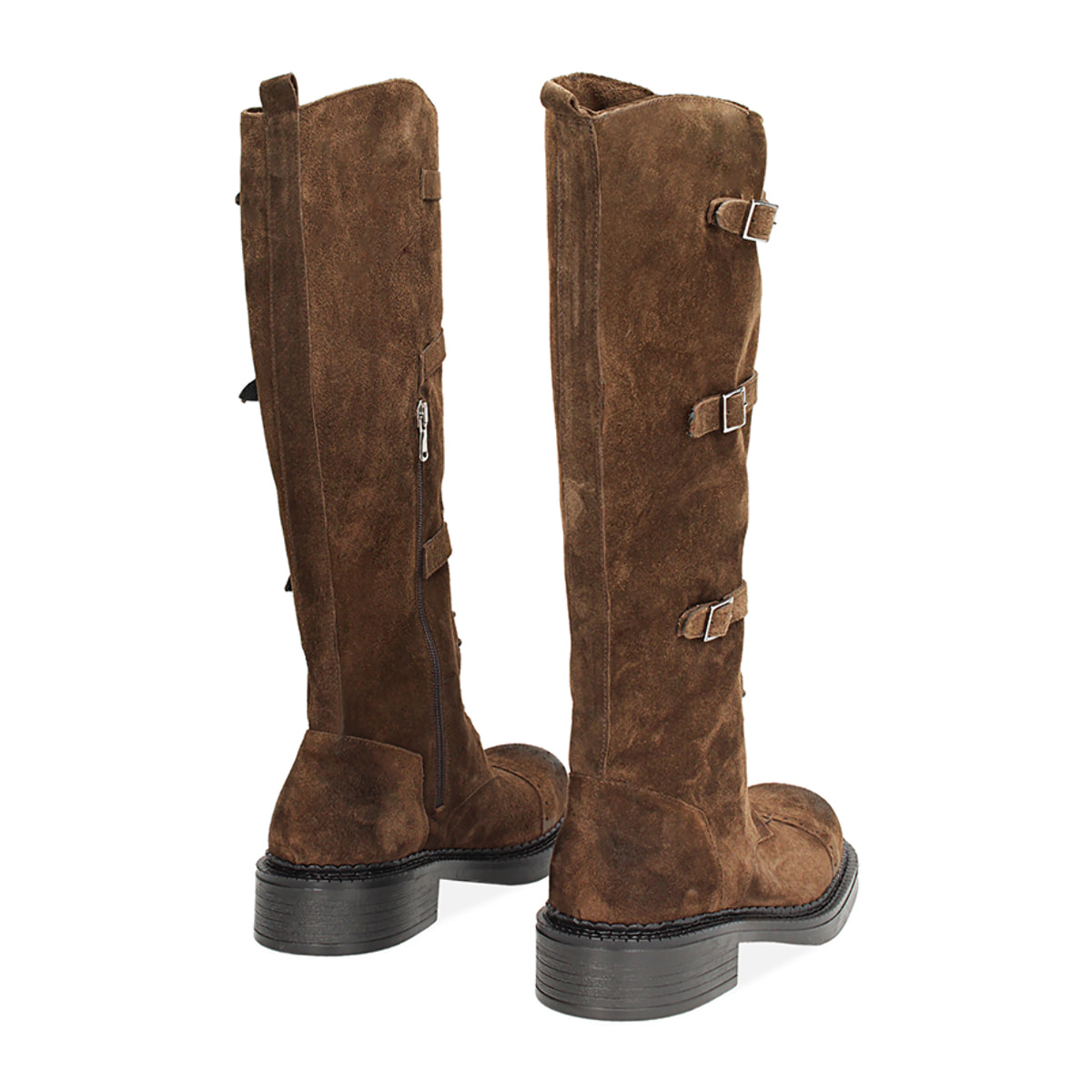 Botas de combate altas de ante marrón oscuro