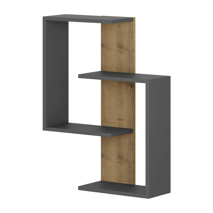 Mensola Irmina, Scaffale, Ripiano a muro, Scaffalatura multiuso, 64x22h85 cm, Antracite e Rovere