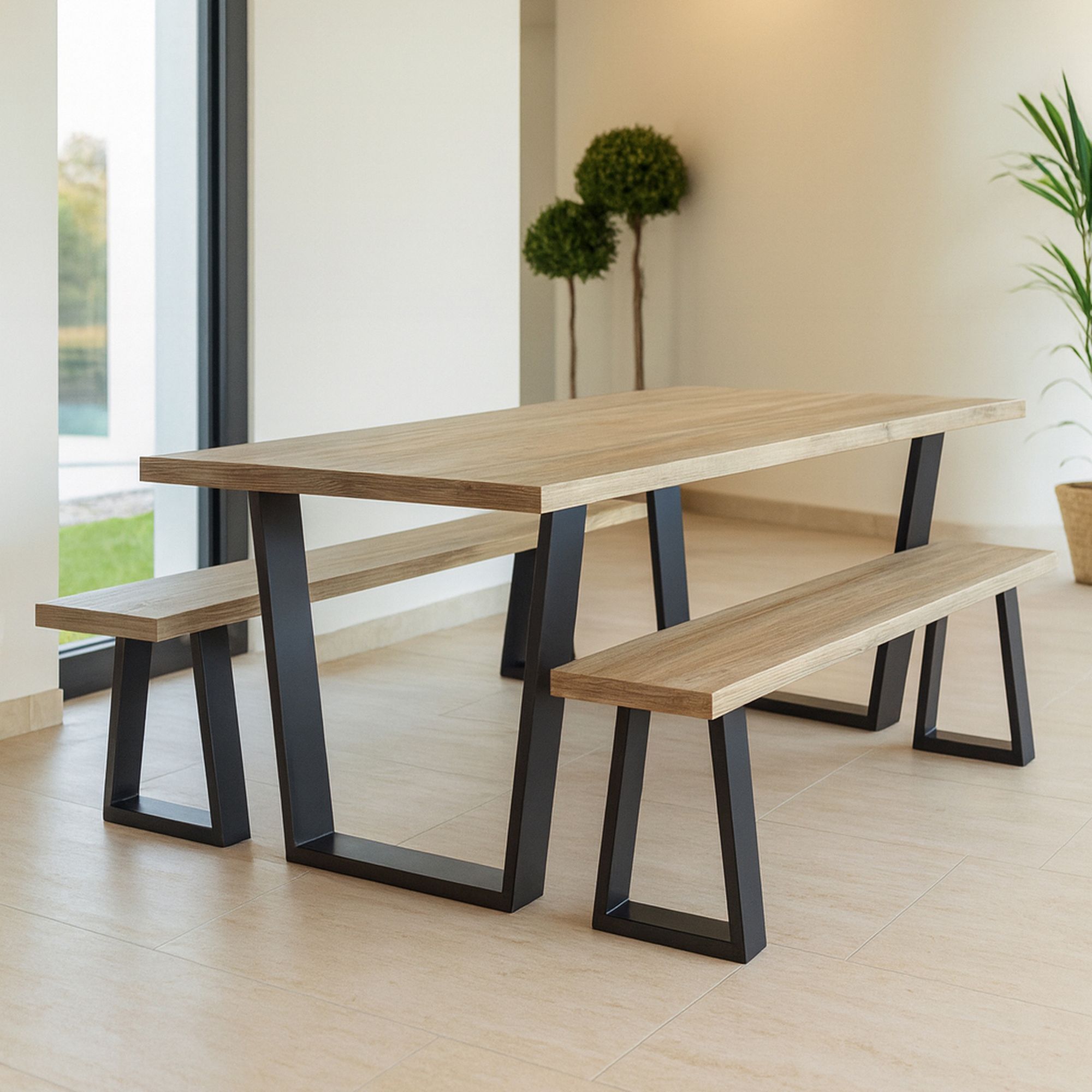 Table en bois d'acacia et pieds en métal noir 200cm HERA