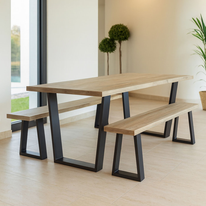 Table en bois d'acacia et pieds en métal noir 200cm HERA