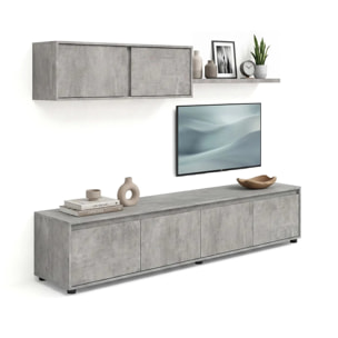 Salón con mueble de TV y estantería en gris cemento 200 cm Arlet Gris cemento