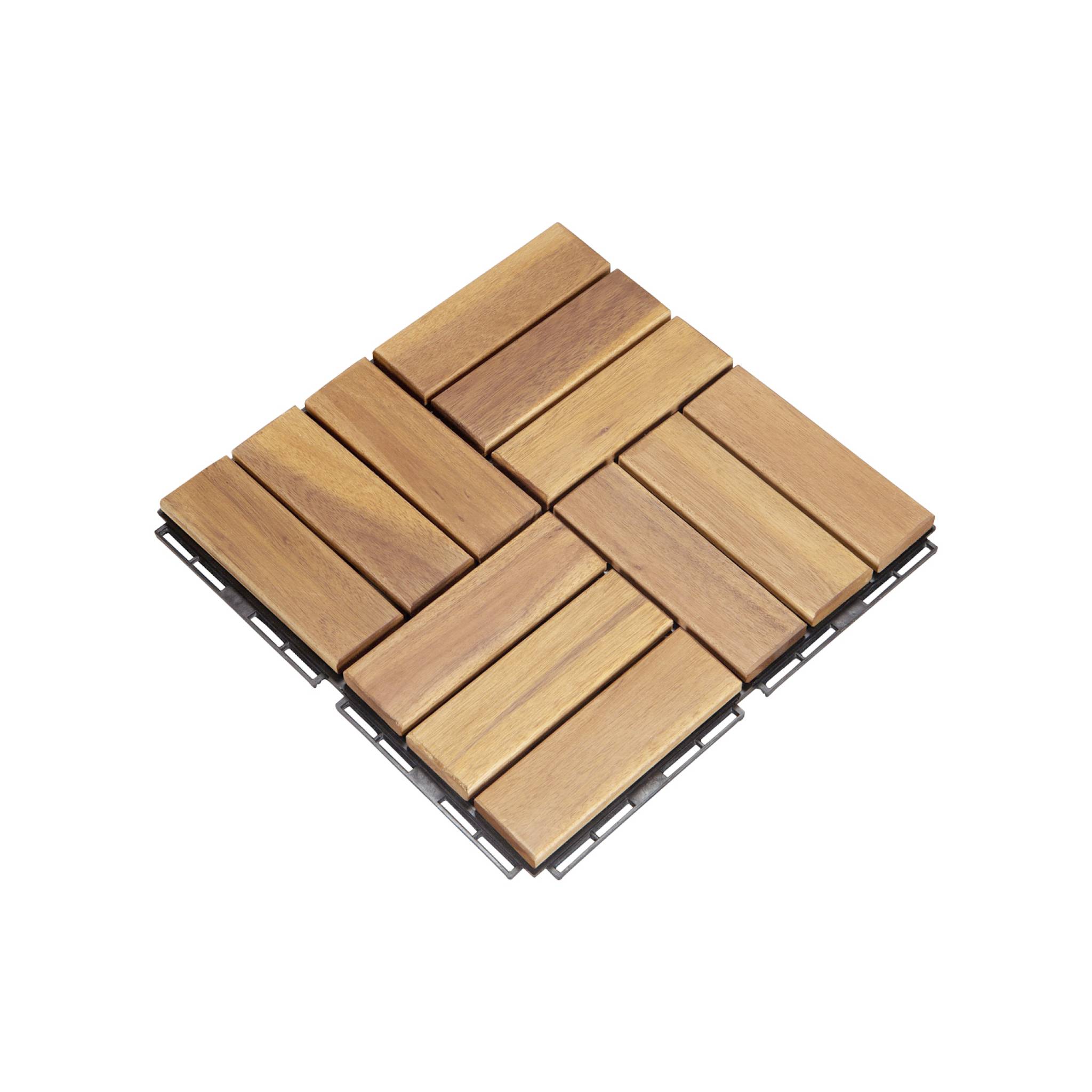 Lot de 36 dalles de terrasses 30x30cm en bois d'acacia. motif carré. clipsables