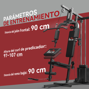 Multiestación Musculación, Máquina de Musculación con Prensa de Pecho, Placas de Peso 65 kg, Curl de Piernas y Brazos, Polea Mariposa, Carga 100 kg para Entrenamiento Casa Gimnasio Negro