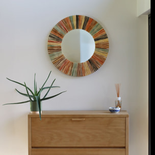 MIROIR ROND EN RAPHIA NATUREL COLORÉ FAIT MAIN DIAMETRE 70CM JOLO