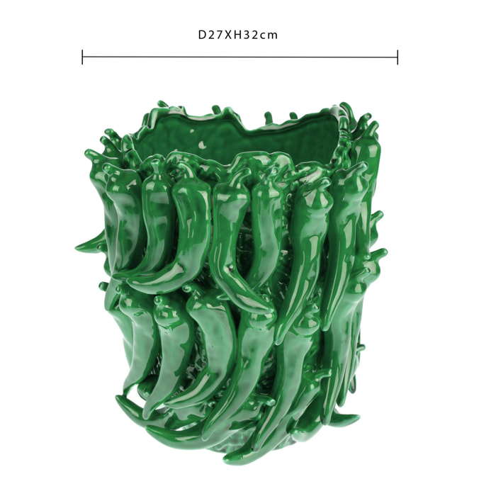 Vaso con peperoncini - Colore Verde - 25,5xH32x27cm - Bianchi Dino