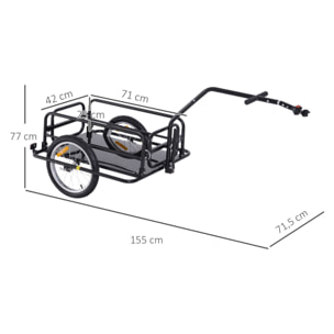 Remolque de Carga para Bicicleta Carro para Bicicleta Plegable con 2 Ruedas Reflectores Seguros Carga 40 kg 155x71,5x77 cm Negro