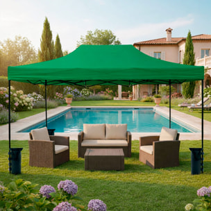 Gazebo Professionale 3x4.5 M Richiudibile Automatico In Acciaio E Telo Oxford 1200D PVC Impermeabile Anti UV Struttura a Fisarmonica con Sacche Verde