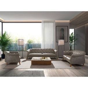 Sofá Chester de 2 plazas tapizado en piel de origen vacuno en gris patas de madera en miel 207x104x82cm