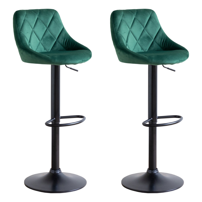 Lot de 2 tabourets de bar en velours vert ROBIN