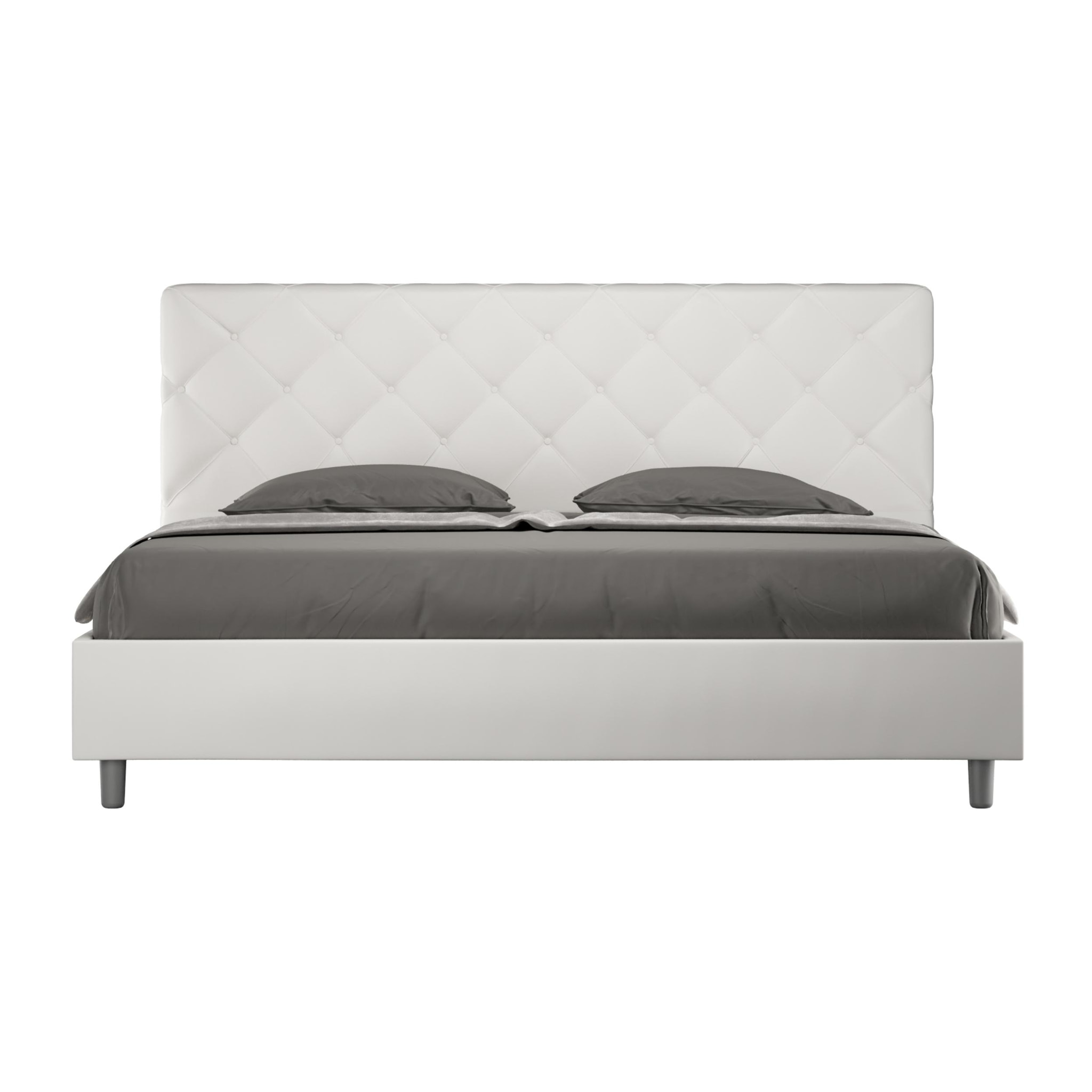 Lit king size avec sommier rembourrée 200x200 similicuir blanc Priya