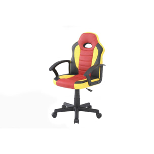 Sedia da gaming Hervey, Poltrona da gaming ragazzo, Sedia da scrivania, 56x55h89/100 cm, Rosso e Giallo