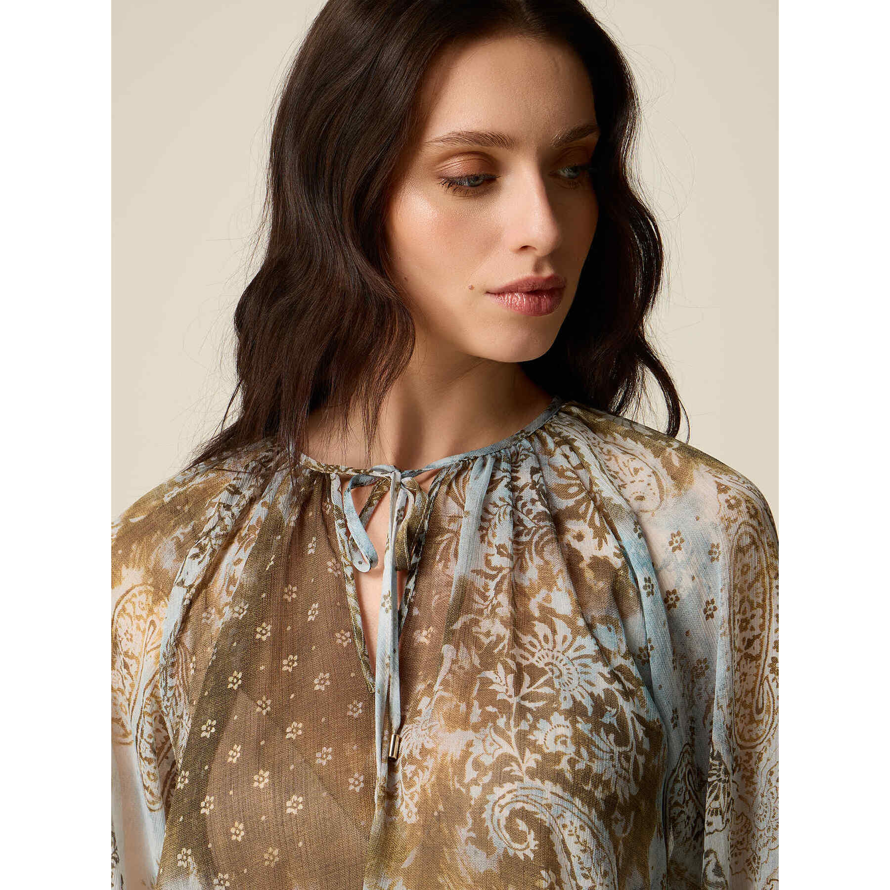 Oltre - Blusa estampada con mangas largas - Marrón