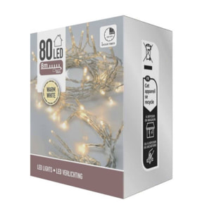 guirnalda con 80 luces led blanco cálido con temporizador y cable transparente