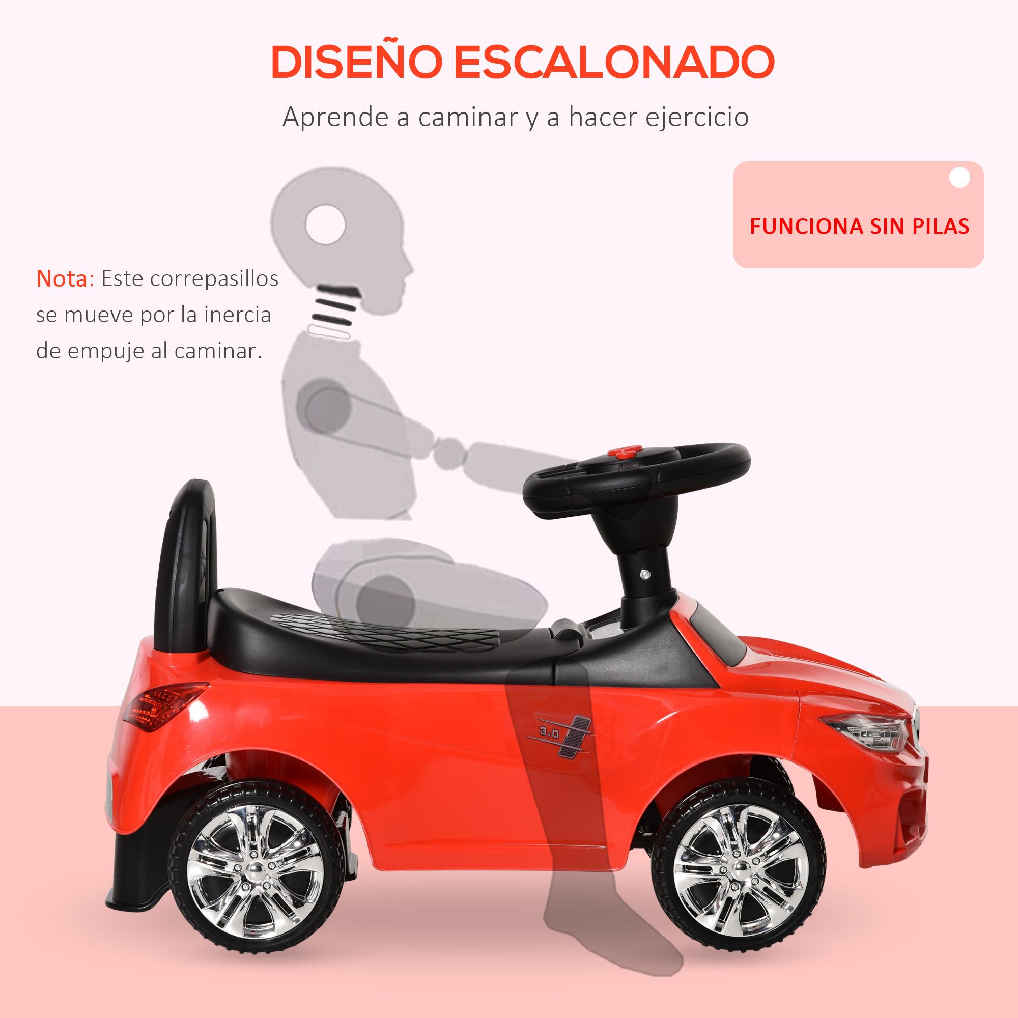 Coche Correpasillos para Niños 18-36 Meses con Faros Música 63,5x28x36 cm Rojo