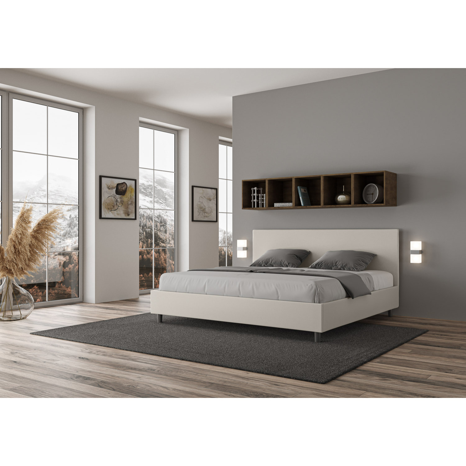 Letto matrimoniale king size senza rete imbottito 180x190 similpelle bianco Adele