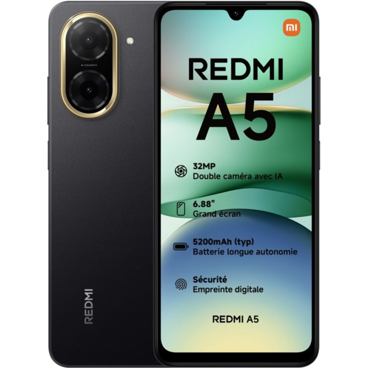 Smartphone XIAOMI Pack Redmi A5 Noir 128Go + Coque + VT