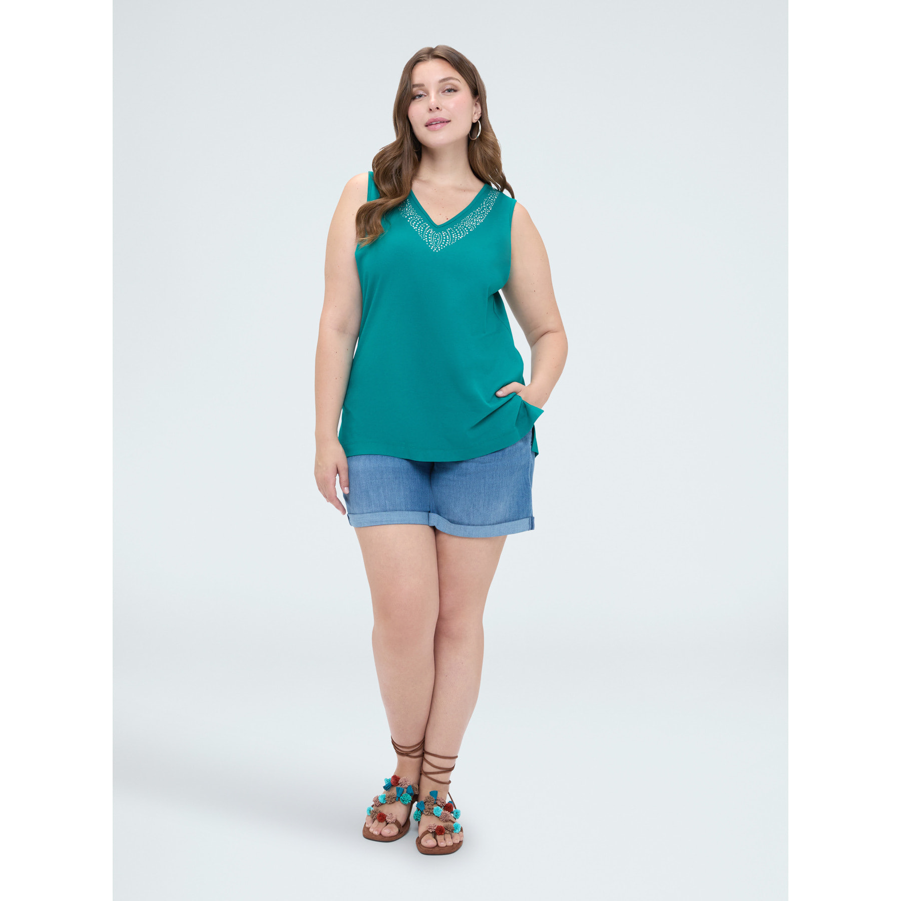 Fiorella Rubino - Top in cotone con strass - Verde acqua