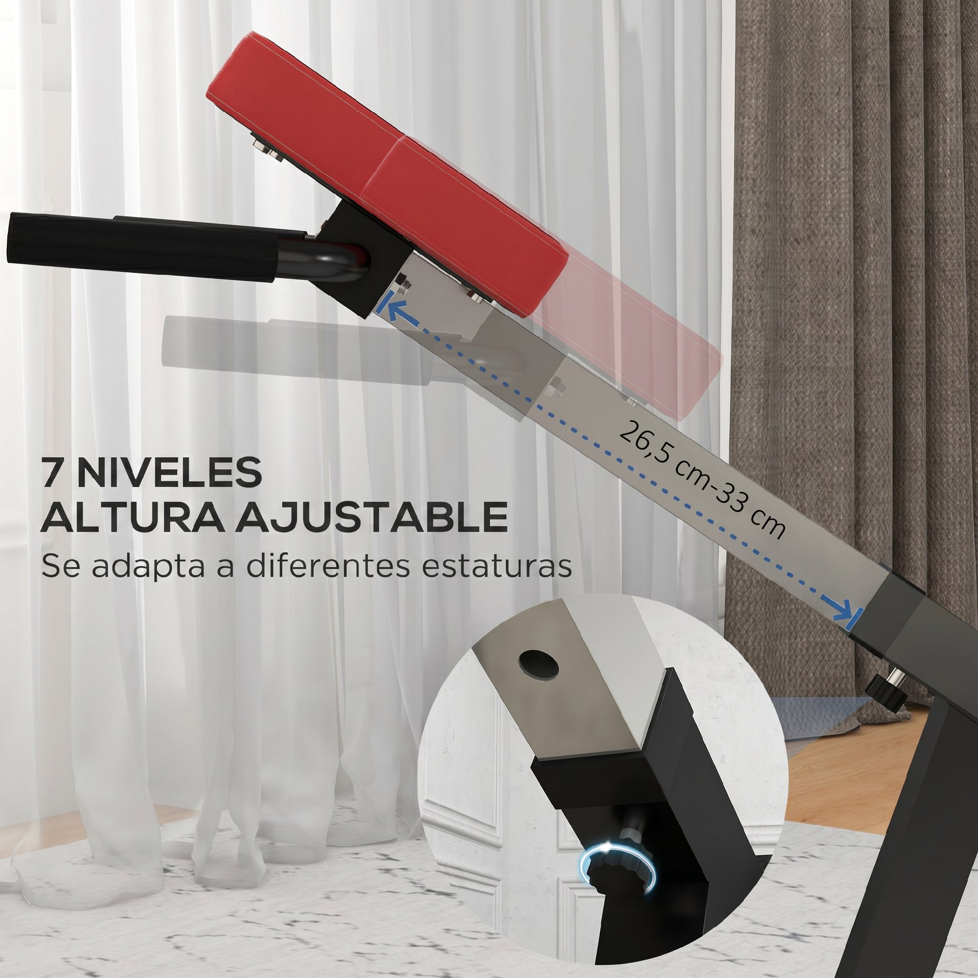 SPORTNOW Silla Romana Ajustable, Banco para Hiperextensiones Multifuncional, Altura y Respaldo Regulables, Carga 120 kg, Multifunción para Entrenamiento de Abdominales y Espalda en Casa