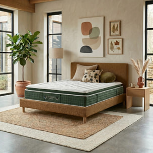 Ensemble matelas Jade & lit fixe Colisée | Mémoire de forme et ressorts ensachés | cadre à lattes | Bouclette | Sable
