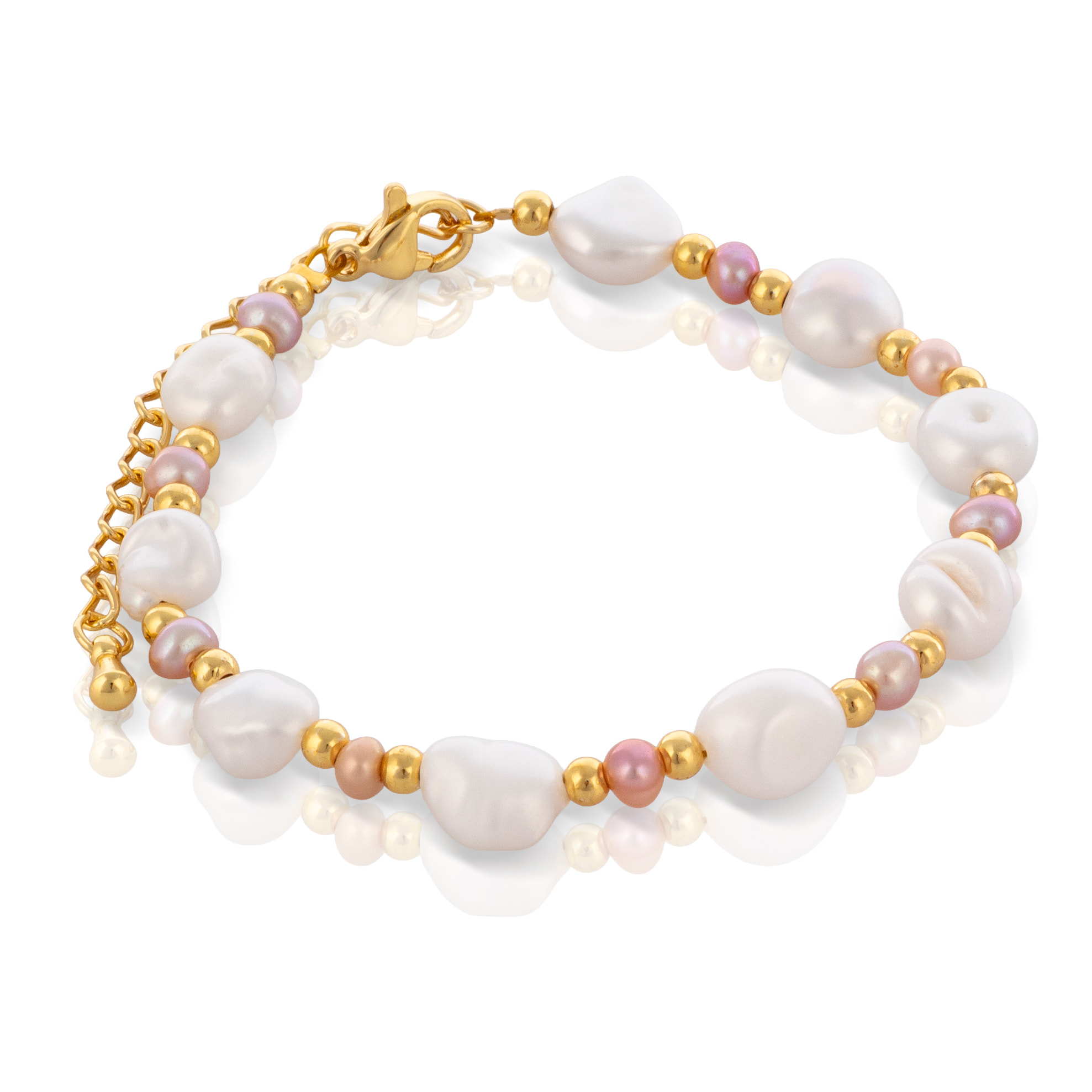 Felicitas Pulsera barroca de perlas naturales blancas y moradas, con cierre de mosquetón.