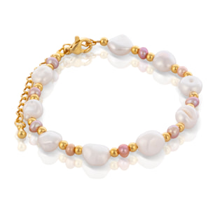 Felicitas Pulsera barroca de perlas naturales blancas y moradas, con cierre de mosquetón.