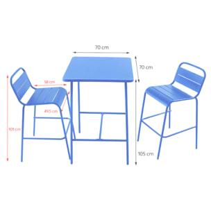 Ensemble table de bar et 2 chaises hautes d'extérieur bleu EVORA