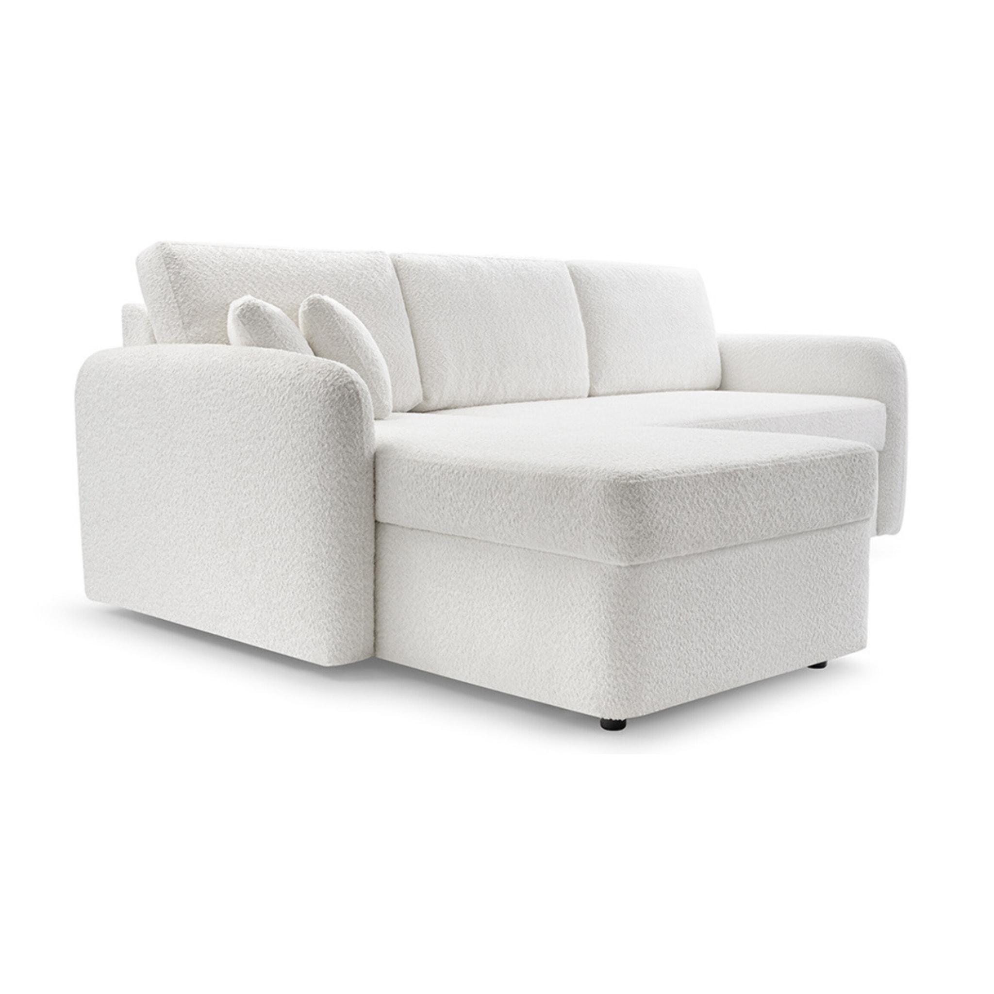 Pocatello - canapé d'angle réversible 4 places - convertible avec coffre - en tissu bouclette - Blanc