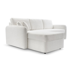 Pocatello - canapé d'angle réversible 4 places - convertible avec coffre - en tissu bouclette - Blanc