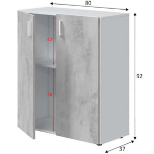 Armadio multiuso Hialeah, Mobile ausiliario basso, Scarpiera a 2 ante battenti e 1 ripiano, Mobile portascarpe, cm 80x37h92, Cemento e Bianco