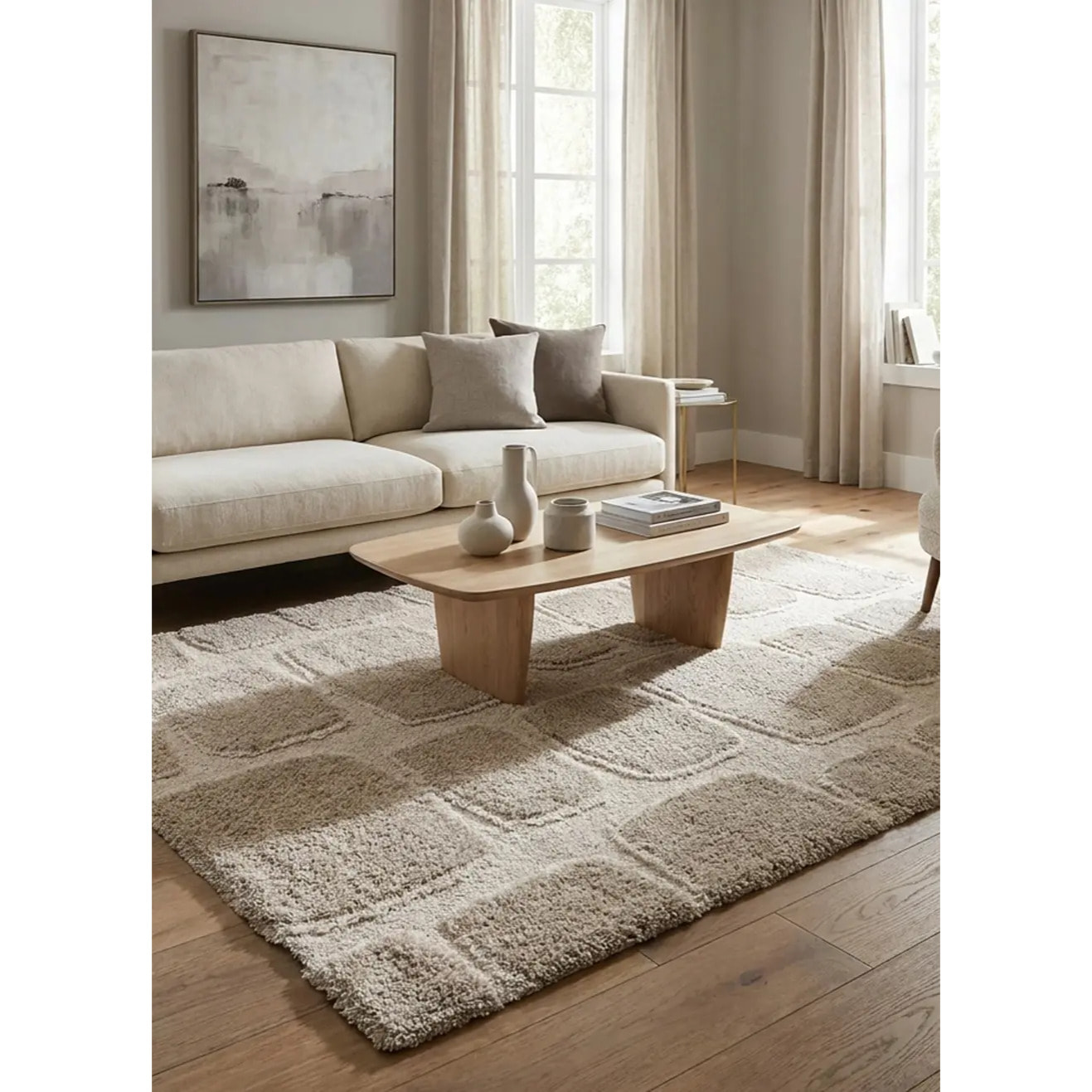 EMBER Alfombra infantil shaggy escandinava Crema y Beige, varias medidas disponibles.