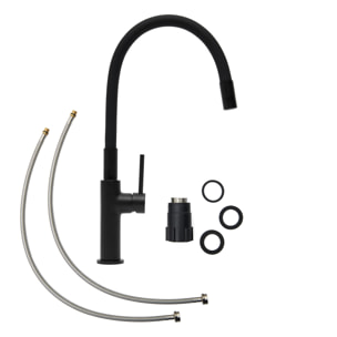 set mitigeur lavabo haut + mitigeur cuisine, bec flexible, aérateur Neoperl®, noir mat (SATBS285C)