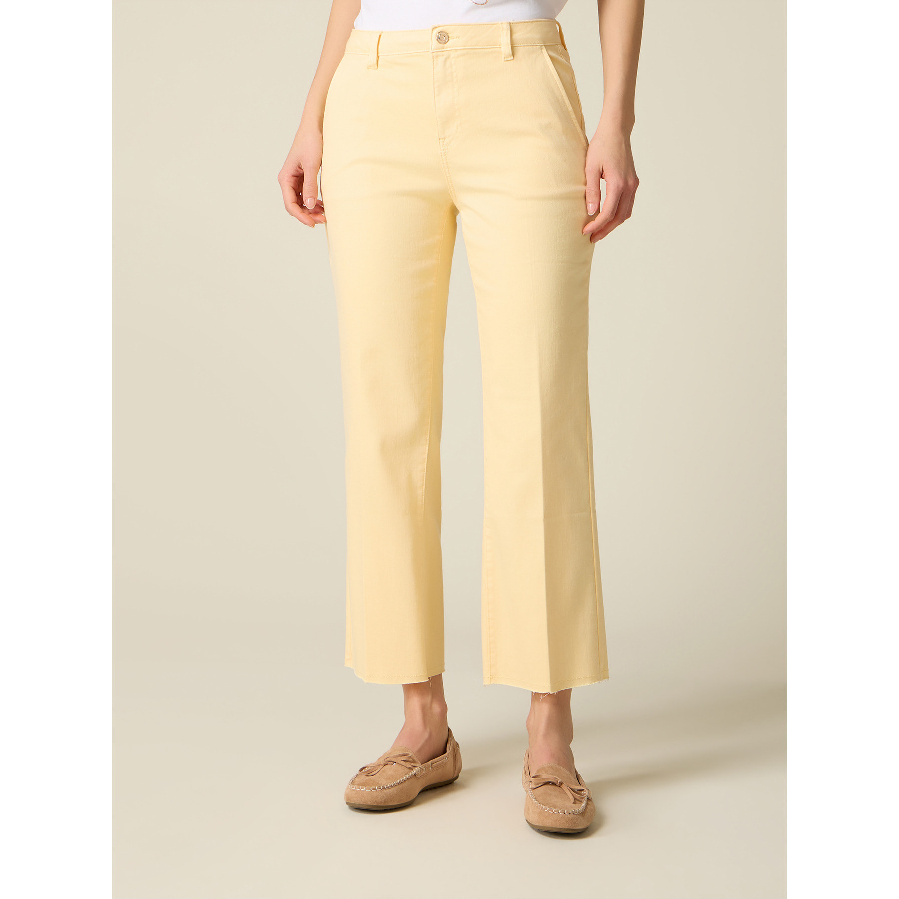 Oltre - Pantaloni cropped in drill misto cotone - Giallo