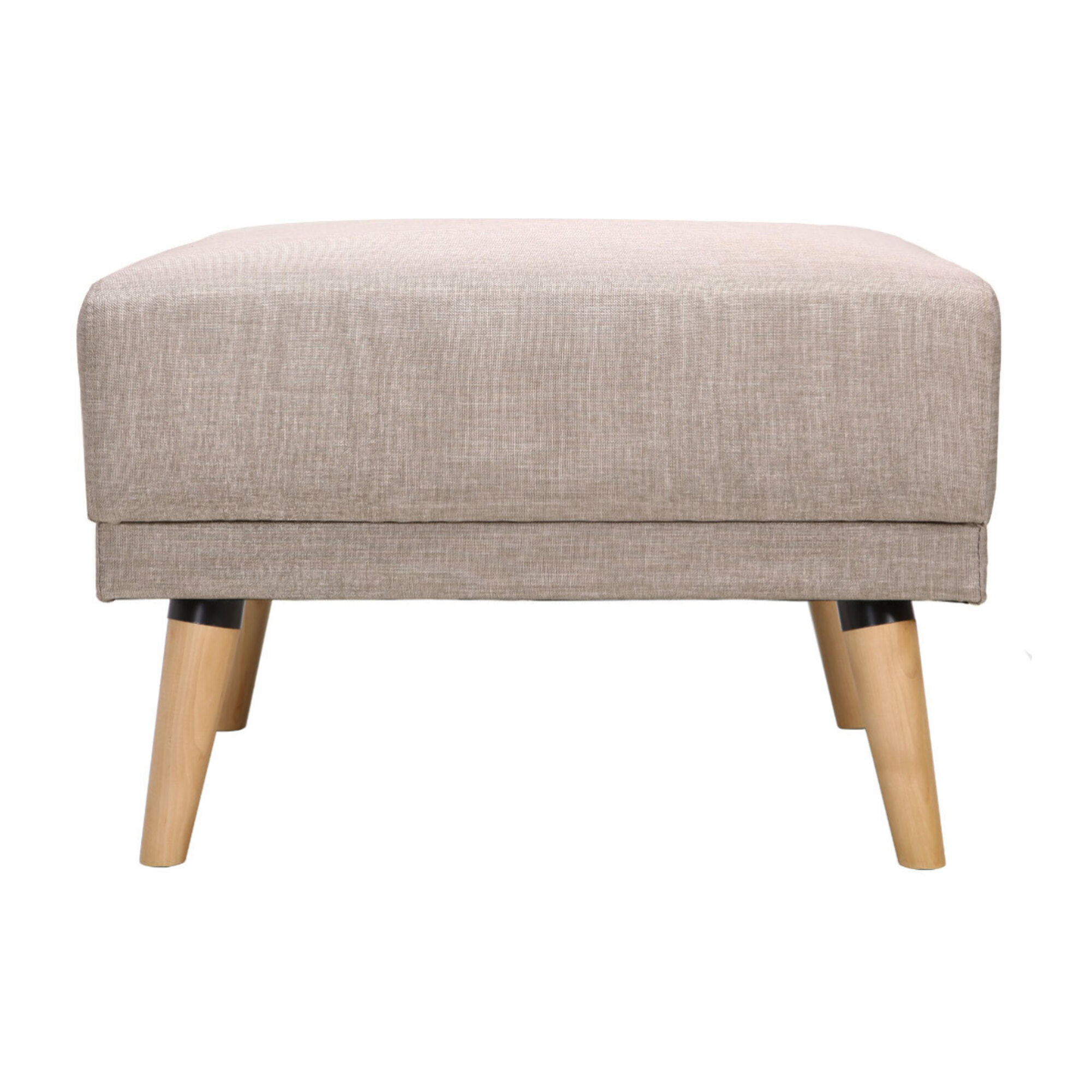 Pouf repose-pieds scandinave en tissu beige et bois clair ULLA